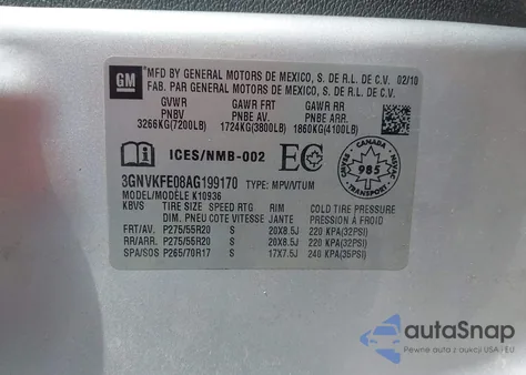 2010 Chevrolet Avalanche 1500 Lt1 from USA, damaged, VIN 3GNVKFE08AG199170